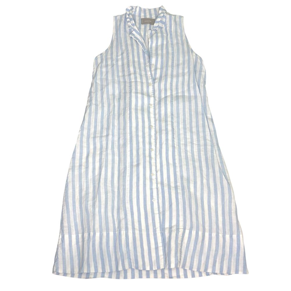 Everlane The Linen Sleeveless Stripe Midi Button Down Shirt Dress Blue 8 - Picture 4 of 8